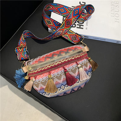 Folk Custom Sling Bag Women Tassel Crossbody Chest Bag