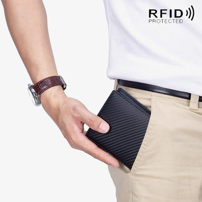 Mens RFID Leather Wallet Multiple Card Slots Short Money Clip