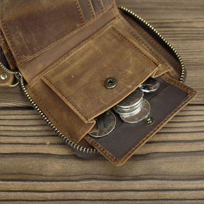 Retro Leather Wallet Multifunctional Small Zipper Purse For Men