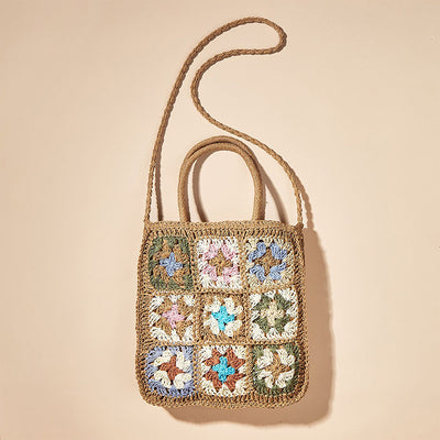 Floral Pattern Summer Handbag Straw Handwoven Shoulder Bag Crossbody Purses