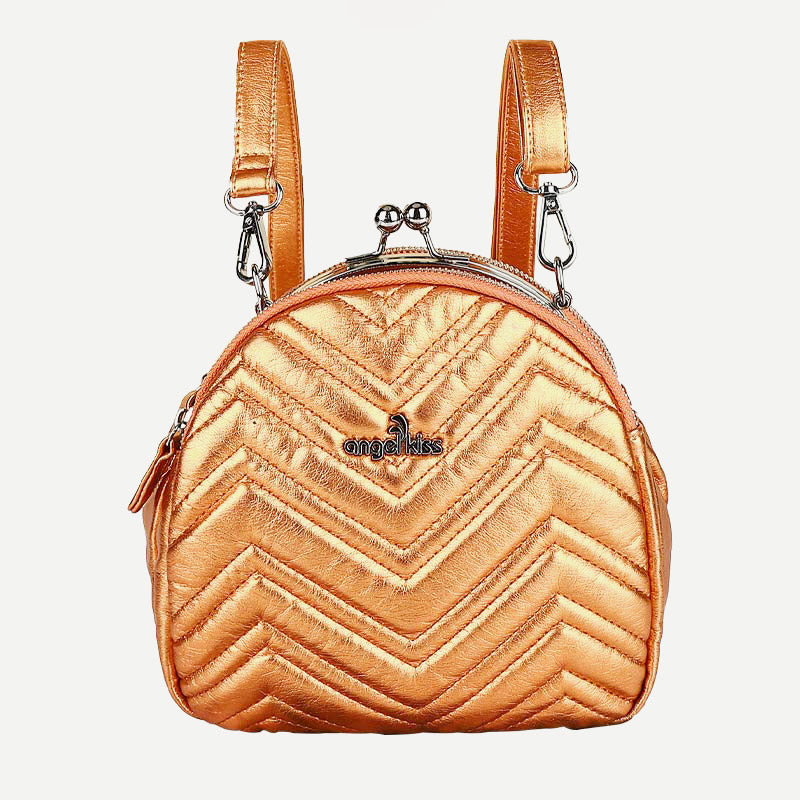 Triple Compartment Mini Backpack Kisslock Zipper Daypack Fashion Party Purses Handbags