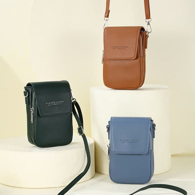 Mini Phone Bag For Women Leather Double Compartment Crossbody Bag