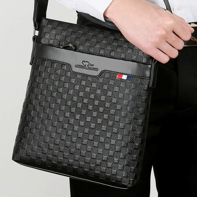 Genuine Leather Waterproof Messenger Bag for Men Plaid Crossbody Bag