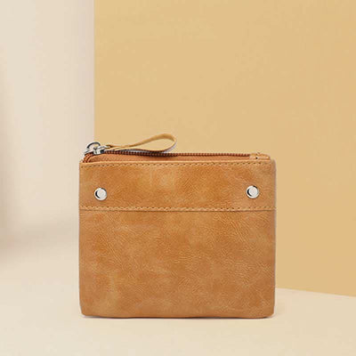 Retro Leather Coin Pouch Change Holder for Women Mini Zipper Wallet