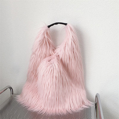 Large Shoulder Bag For Women Party Faux Fur Plush Tote