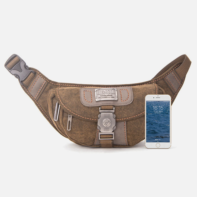 Canvas Waist Pack For Men Retro Small Crossbody Crescent Moon Bag