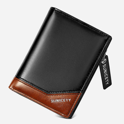 Mens Bifold Wallet Retro RFID Credit Card Holder with Zipper Pocket