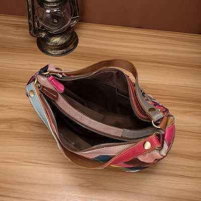 Multi-Color Floral Genuine Leather Boston Bag Hobo Tote Handbag Crossbody Bag