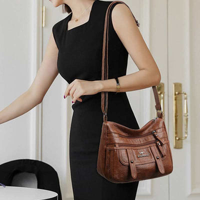 Crossbody Bag for Women Multi-Pocket Soft Leather Zipper Pocket Shoulder Purse