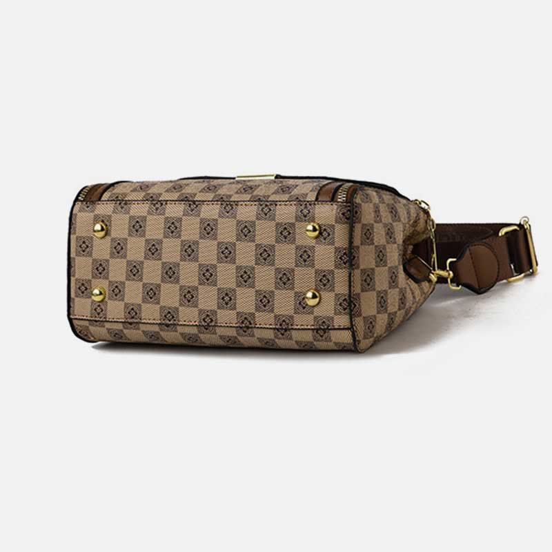 British Elegant Handbag Women Checkerboard Pattern Crossbody Leather Purse