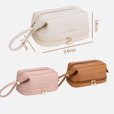 Makeup Bag For Women Travel Portable Leather Storage Toiletry Bag