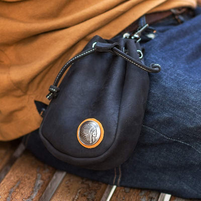 Retro Unisex Waist Pouch Small Drawstring Leather Belt Bag