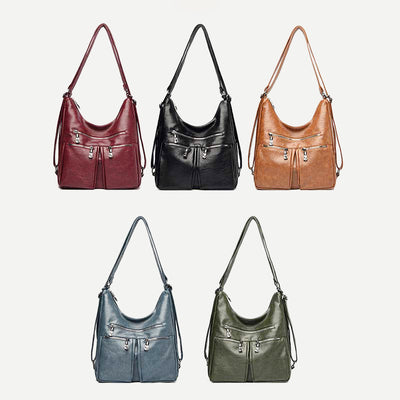 3 Way Use Backpack Multi Pocket Leather Zip Crossbody Shoulder Bag