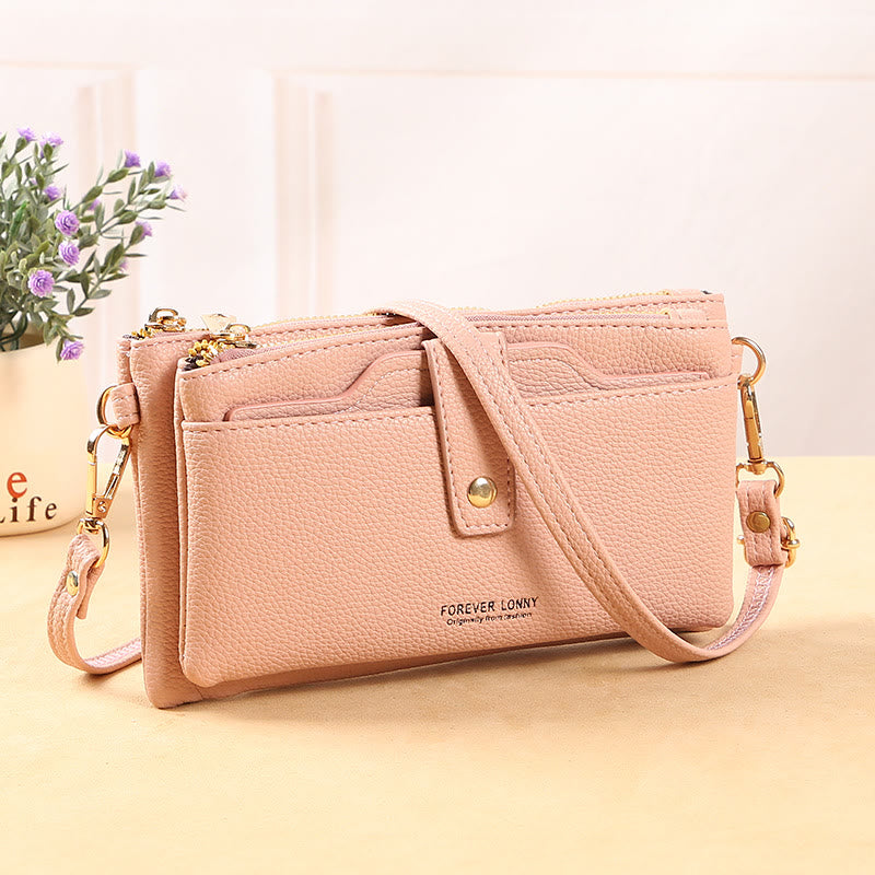 Double Compartment Phone Bag For Women Multifunctional Leather Crossbody Bag