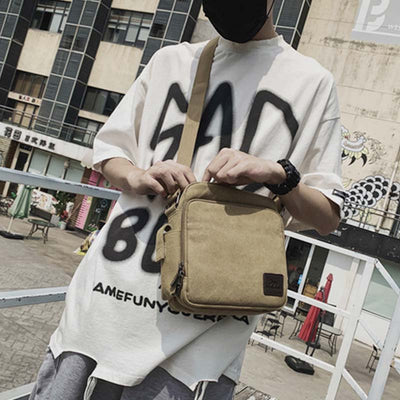Vintage Canvas Mini Crossbody Shoulder Bag Men Small Purses with Multi-Slot