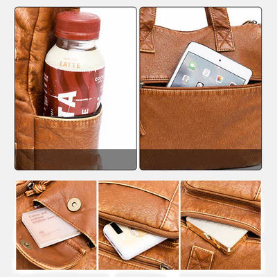 Retro Faux Leather Tote Handbag for Women Shoulder Bag with Crossbody Strap