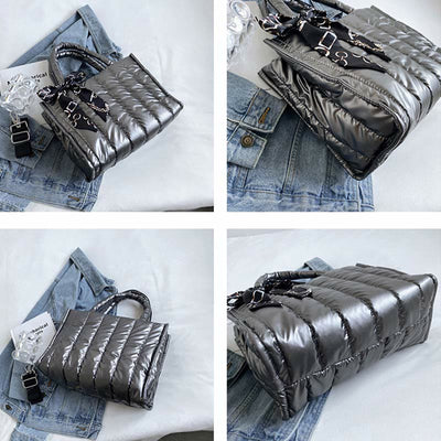 Down Handbag Large Capacity Detachable Strap Crossbody Tote For Winter