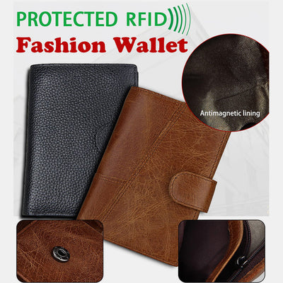 RFID Genuine Leather Card Holder Trifold Wallet