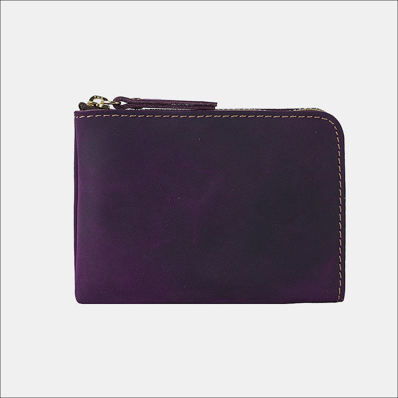 Vintage Genuine Leather Slim Zip Wallet Crazy Horse Leather Coin Purse