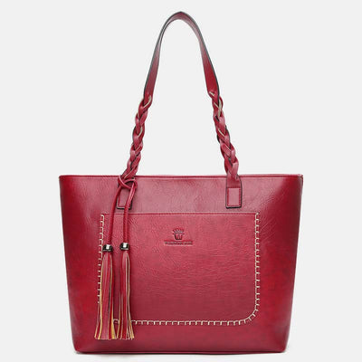 Large Capacity Business Office Handbag Women's Soft PU Tassel Tote Shoulder Bag