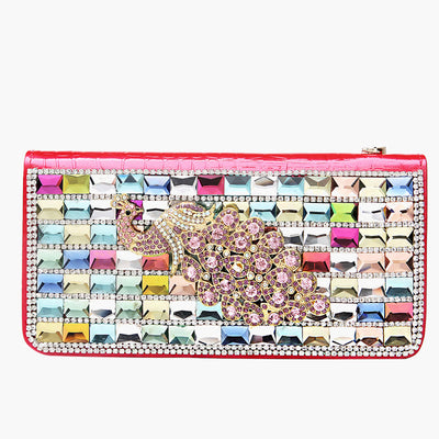 Long Leather Clutch For Women Diamond Encrusted Coin Wallet