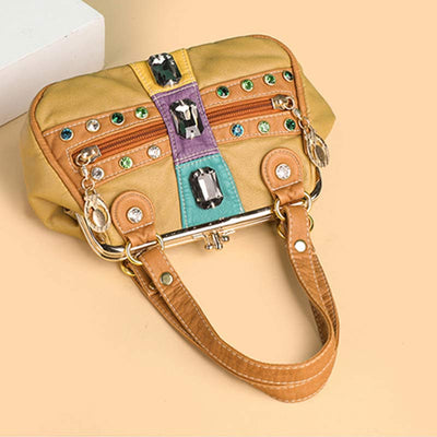 Retro Double Layer Kiss-Lock Shoulder Handbag Party Evening Purse with Crossbody Chain