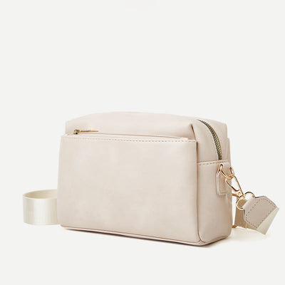 Triple Zip Small Crossbody Bag Faux Leather Casual Handbag Camera Purse