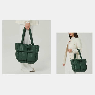 Women Large Capacity Quilted Puffer Tote Bag Soft Padded Down Handbag