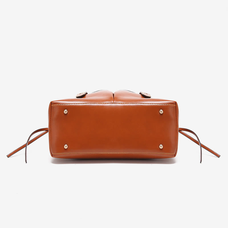 Retro Square Tote For Women Soft Oil Wax Leather Handbag
