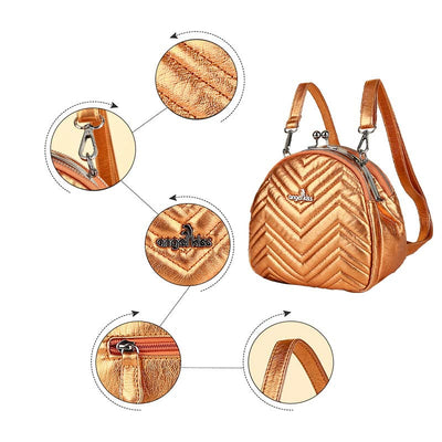 Triple Compartment Mini Backpack Kisslock Zipper Daypack Fashion Party Purses Handbags