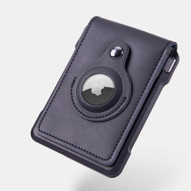 Genuine Leather Airtag Wallet RFID Blocking Quick Access Badge Card Holder