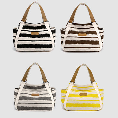 Casual Tote Bag For Women Daily Use Striped Canvas Bag