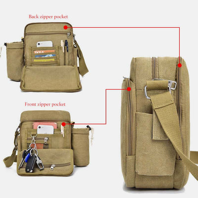 Vintage Canvas Crossbody Bag for Men Multifunctional Daypack Shoulder Bag