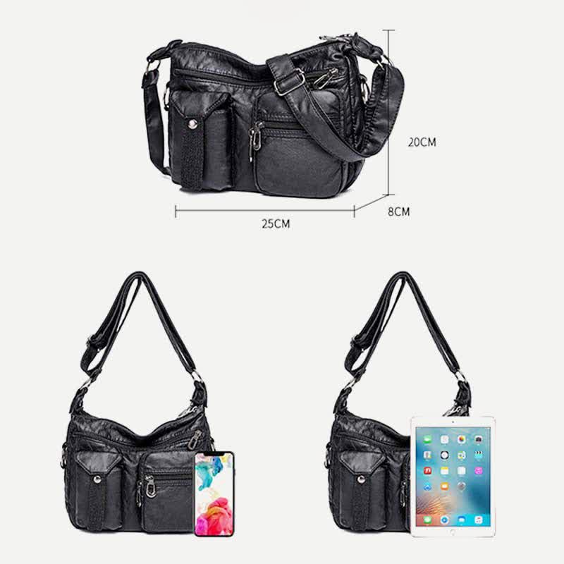 Women Soft Leather Crossbody Purse Double Compartment Roomy Handbag Shoulder Bag