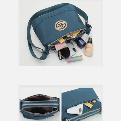 Triple Zip Small Crossbody Bag Lightweight Waterproof Nylon Handbag for Women