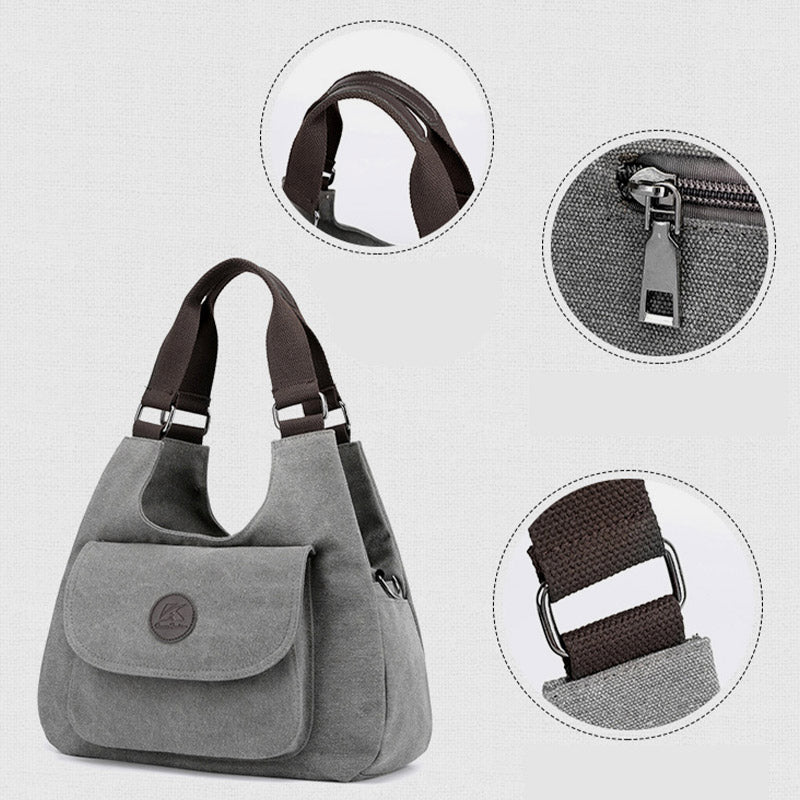 Multi-Pocket Hobo Handbag Casual Canvas Tote Purse Shoulder Bag
