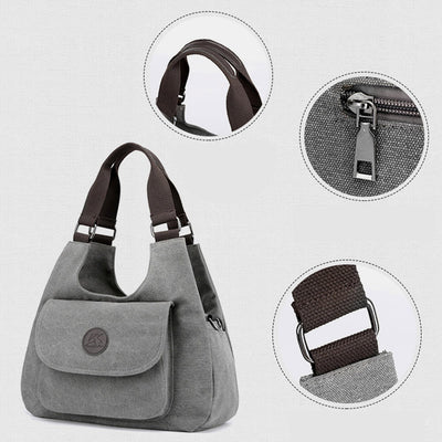 Multi-Pocket Hobo Handbag Casual Canvas Tote Purse Shoulder Bag