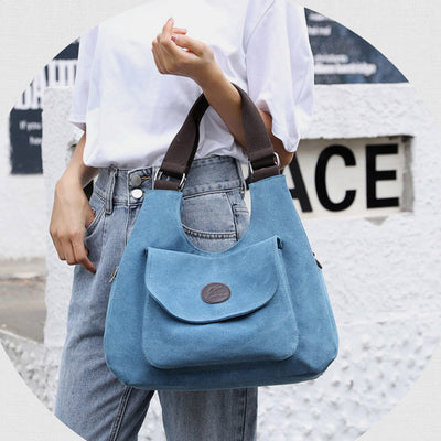 Multi-Pocket Hobo Handbag Casual Canvas Tote Purse Shoulder Bag
