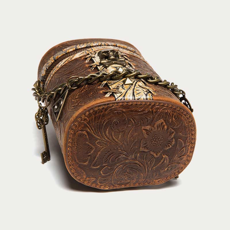 Vintage Crossbody Bag Fancy Skull Design Leather Bucket Bag