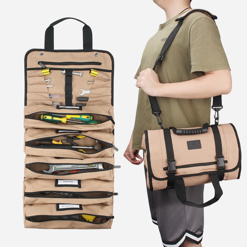 Rolling Tool Bag 16oz Waxed Canvas Tool Roll for Mechanic Electrician Hobbyist