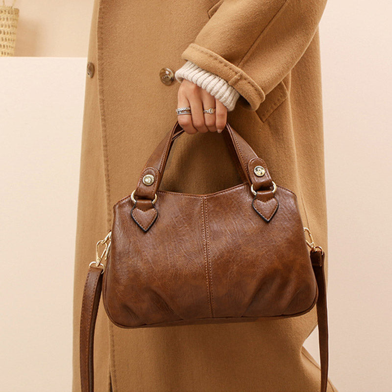 Women's Triple Compartment Satchel Leather Top-Handle Purse Crossbody Bag Handbag