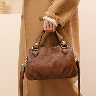 Women's Triple Compartment Satchel Leather Top-Handle Purse Crossbody Bag Handbag