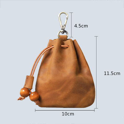 Vintage Coin Purse Genuine Leather Pouch Wallet Drawstring Storage Bag