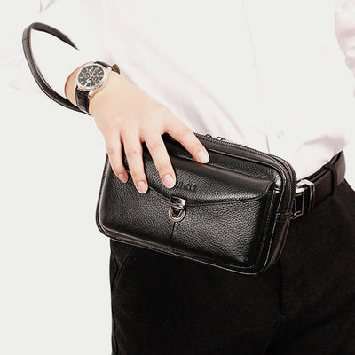 Real Leather Clutch Purse Business Handbag Wrist Bag Fit 7.9" Cellphone