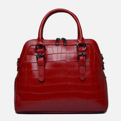 Elegant Handbag Pure Color Crocodile Print Leather Crossbody Bag
