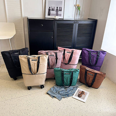 Supermarket Rolling Tote Detachable Foldable Wheels Shoulder Purse For Women