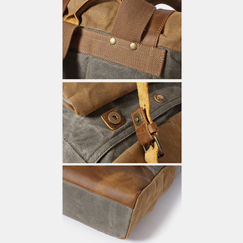 Canvas Leather Backpack Rucksack for College Weekend Travel Fit 15.6 Inch Laptops