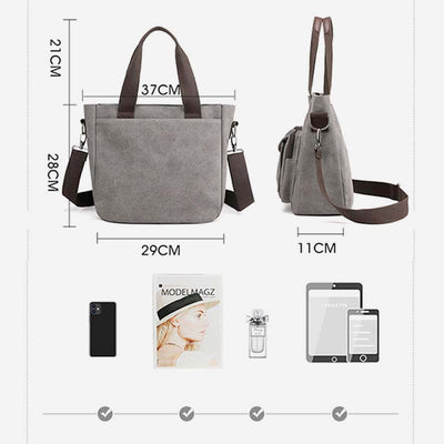 Women's Canvas Top Handle Handbag Multi-pocket Crossbody Shoulder Bag Tote Purse
