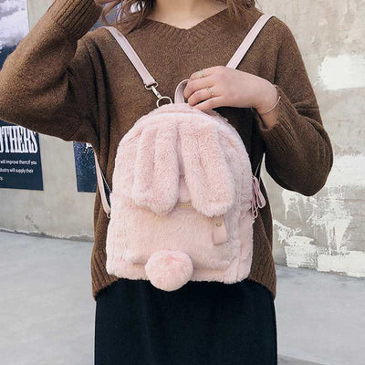 Cute Plush Backpack Daypack for Women Girls with Rabbit's Ear