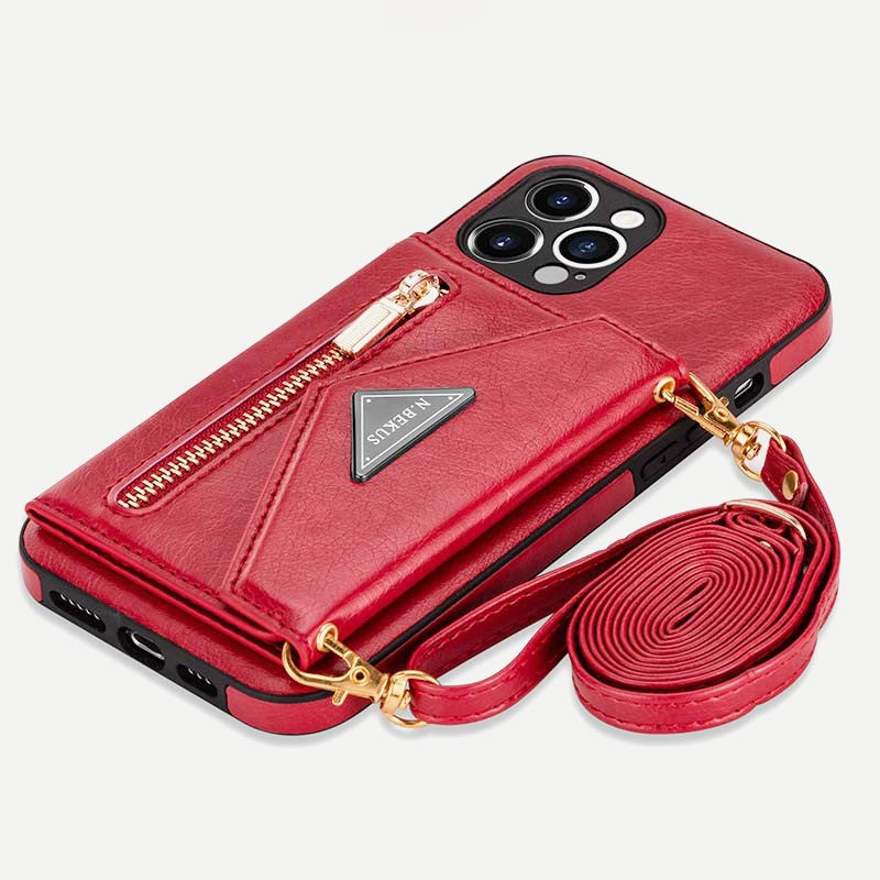 iPhone Wallet Case PU Protective Phone Bag Kickstand Cover Zipper Purse